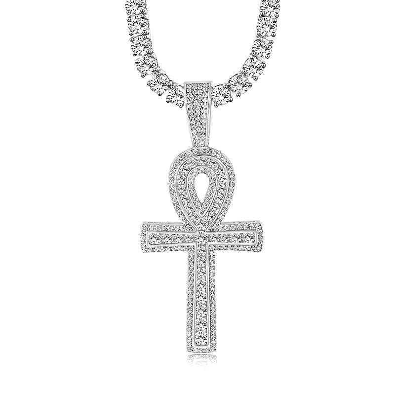 Zircon Ankh Cross Pendant Necklace