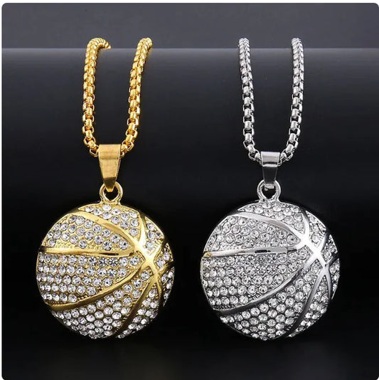 Diamond Basketball Pendant Necklace