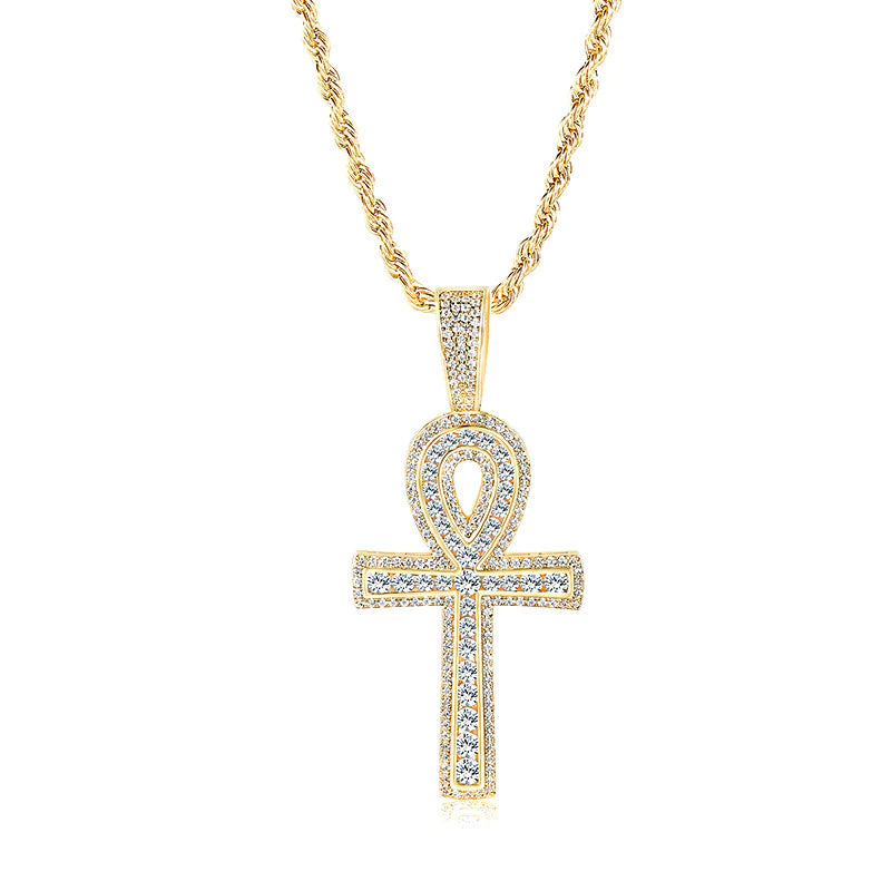 Zircon Ankh Cross Pendant Necklace