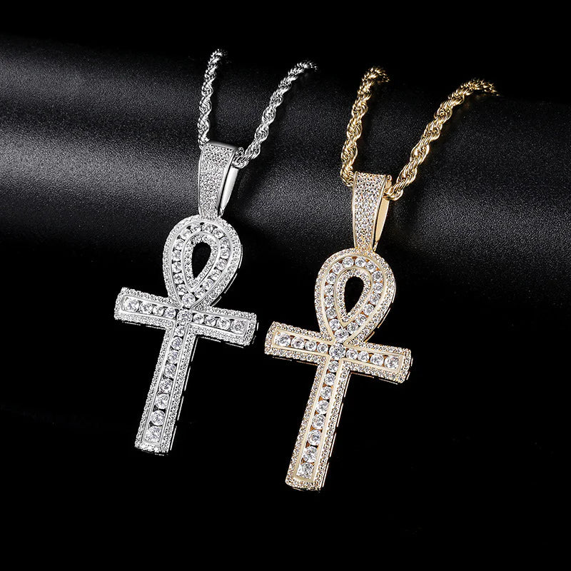 Zircon Ankh Cross Pendant Necklace
