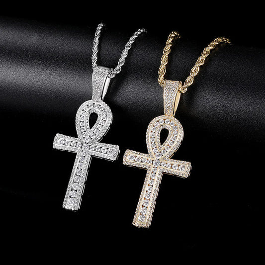 Zircon Ankh Cross Pendant Necklace