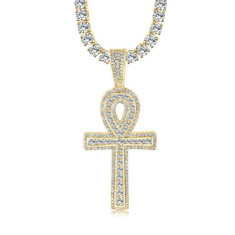 Zircon Ankh Cross Pendant Necklace